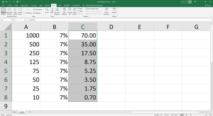 Cara menghitung persentase harga di excel