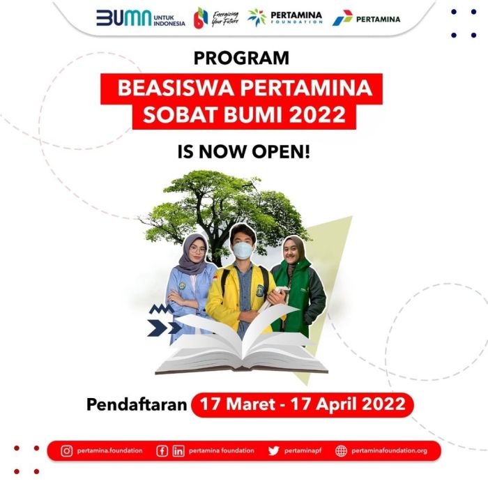 Beasiswa pertamina sobat bumi untuk mahasiswa s1 2