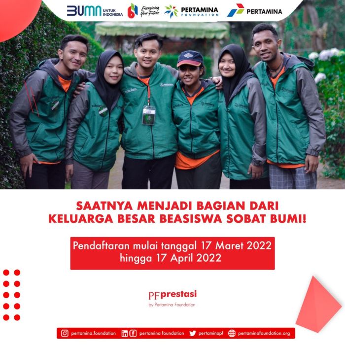 Beasiswa pertamina sobat bumi untuk mahasiswa s1 2