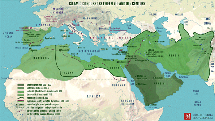 Islamic islam umayyad first dynasty map caliphs caliphate empire growth power