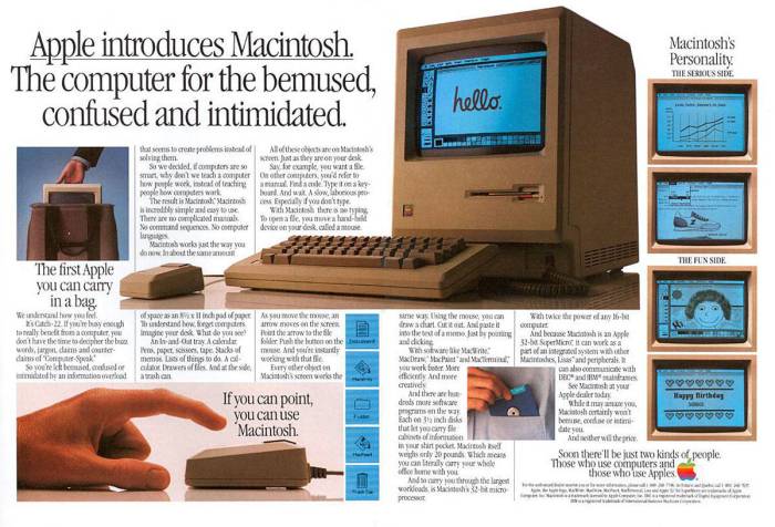 Macintosh 1985 computers monochrome monitor 80s 1970s introduced steve nmah workdesign smithsonian skies camelot americanhistory gui engraved cassette xerox superbowl