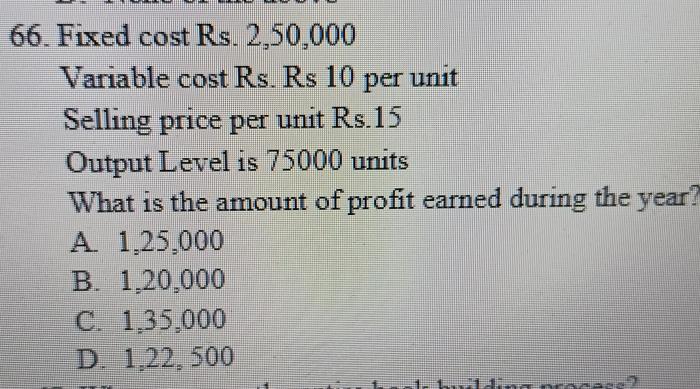 Price unit cost per total calculate fixed variable selling table breakeven sale c5 units production number