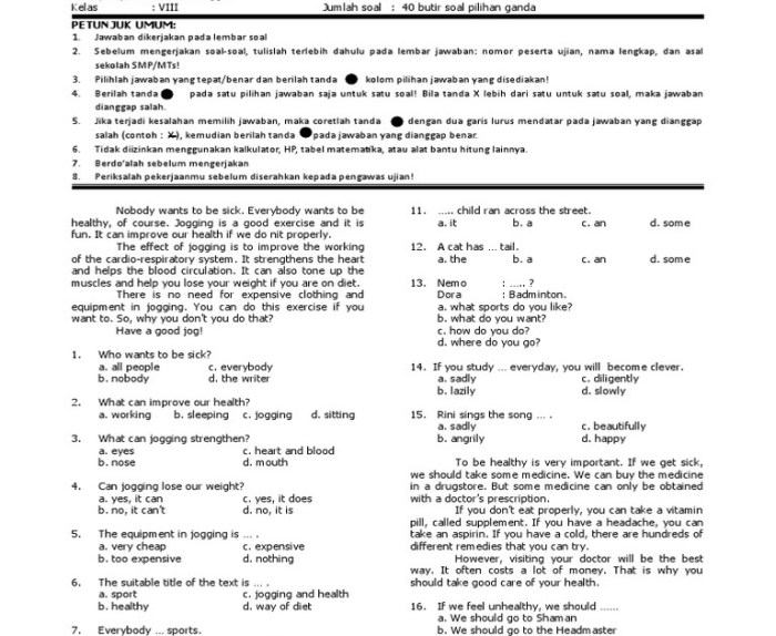 Soal ujian bahasa inggris kelas 8 semester 1