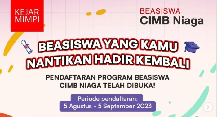 Beasiswa s1 untuk mahasiswa semester 5 dari cimb niaga