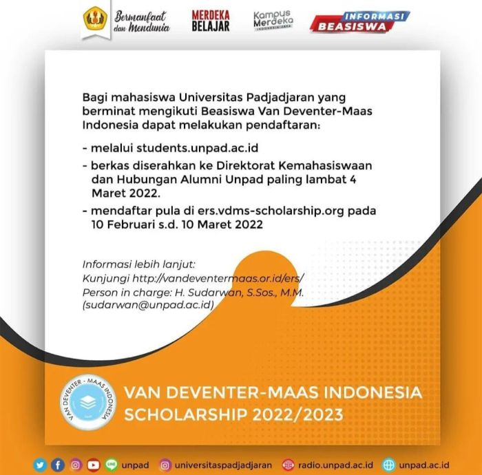 Beasiswa untuk mahasiswa d3 dan s1 d4 dari yayasan van deventer maas indonesia