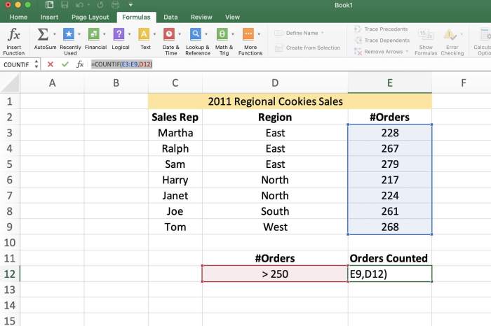 Excel count function countif using result