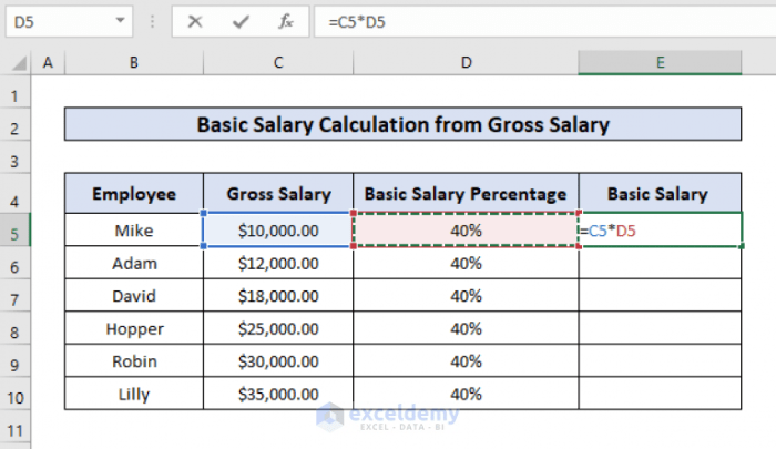 Salary basic calculation excel formula sheet gross