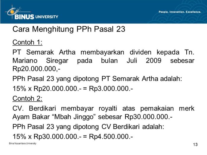 Cara menghitung pph pasal 23