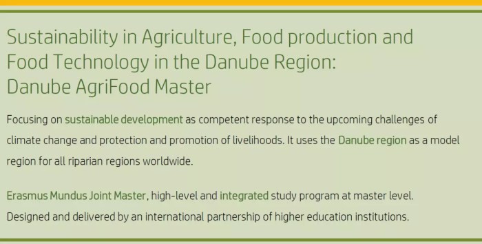 Erasmus sustainability in agriculture food production and food technology in the danube region danube agrifood master dafm s2 1