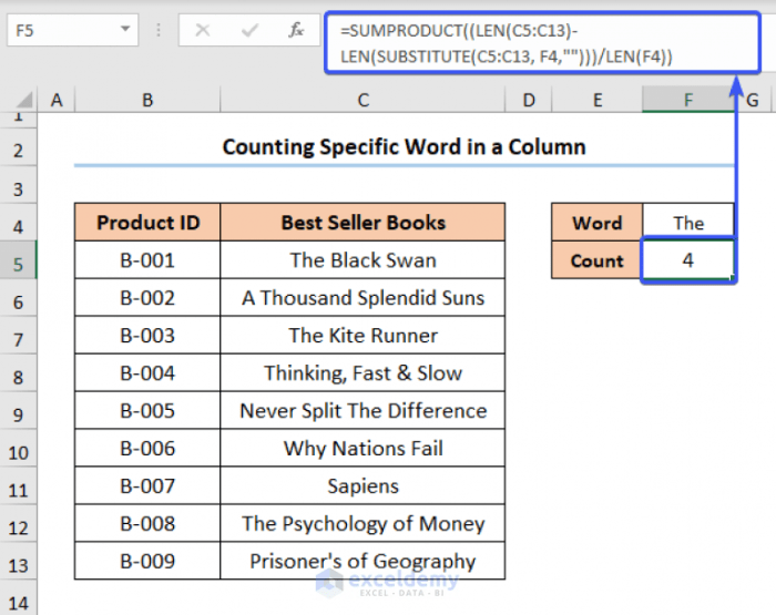 Cara menghitung kata di excel