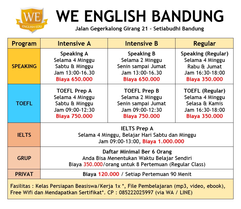 Daftar tempat kursus bahasa inggris di bandung