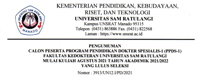 Syarat masuk fakultas kedokteran unsrat