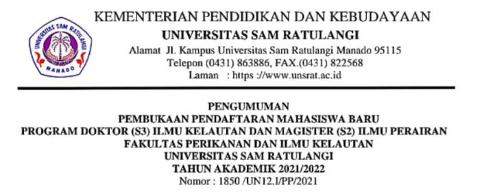 Fakultas perikanan dan ilmu kelautan universitas sam ratulangi