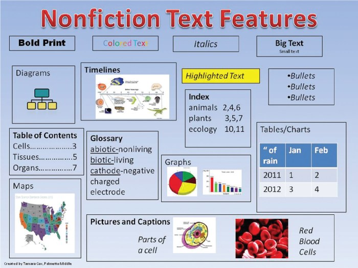 Text features fiction non posters different included genre glidden mrs