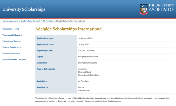 Adelaide funded fully australia international university scholarships phd master scholarship asi