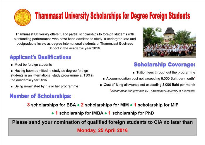 Thammasat scholarships economics funded