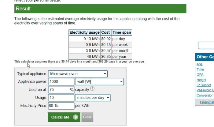 Cost power consumption calculate electricity