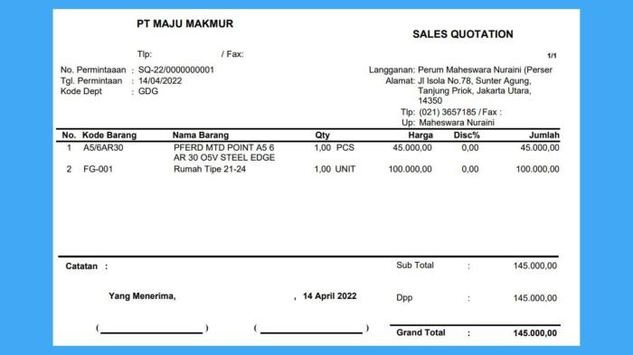 Surat penawaran harga bahasa inggris