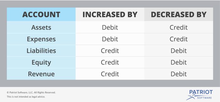 Debits debit revenue statement decrease assets expenses liabilities transactions equity losses terminology record gains names