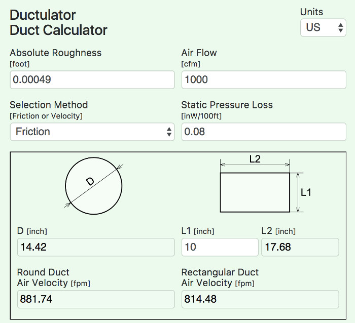 Duct square foot calculate calculators air