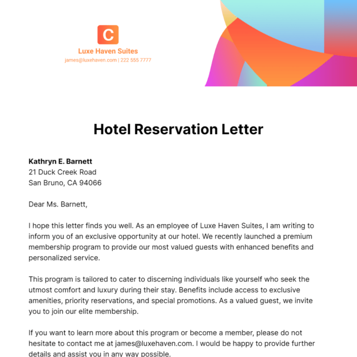 Surat reservasi hotel bahasa inggris