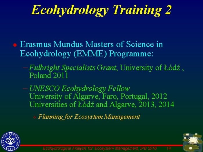 Erasmus master programme in applied ecohydrology s2 1