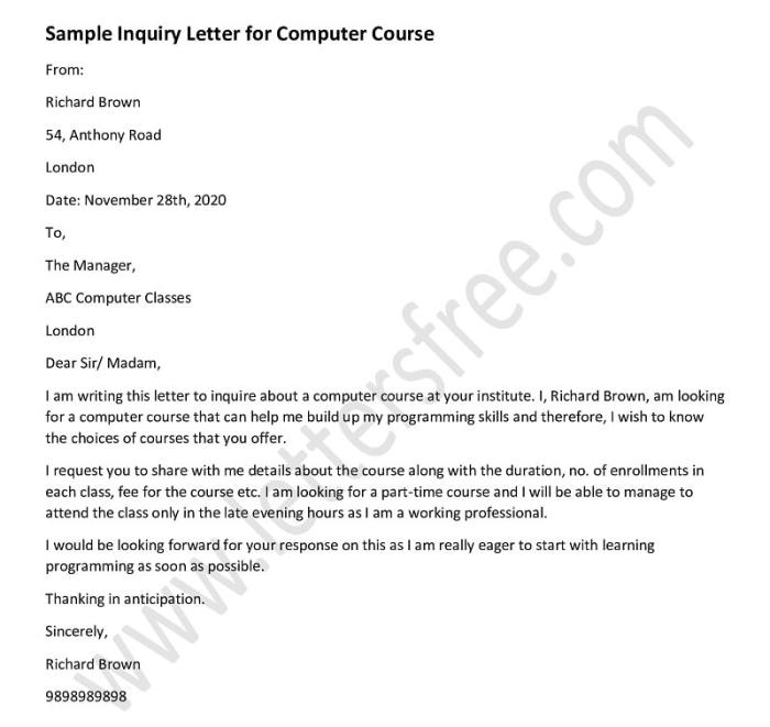 Contoh surat inquiry letter dalam bahasa inggris