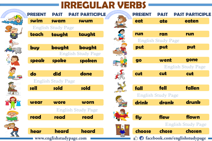 Verbs irregular examples grammar vocabulary