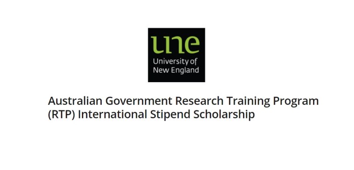 Australian government research training program rtp international stipend scholarship university of new england s2 s3 2