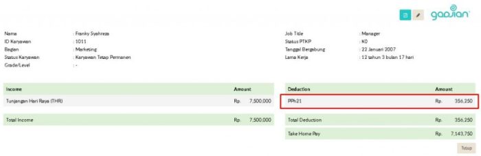 Cara menghitung pph pasal 21 yang ditanggung perusahaan
