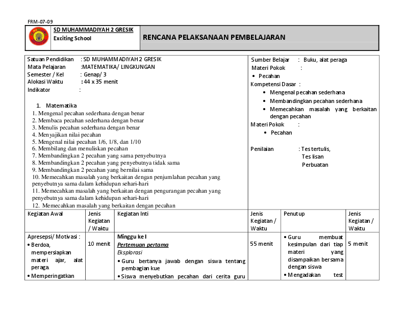 Rpp kelas 3 matematika semester 2