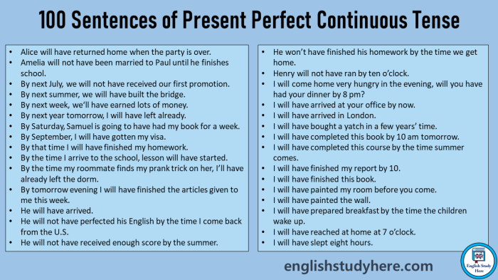 Contoh soal perfect continuous tense