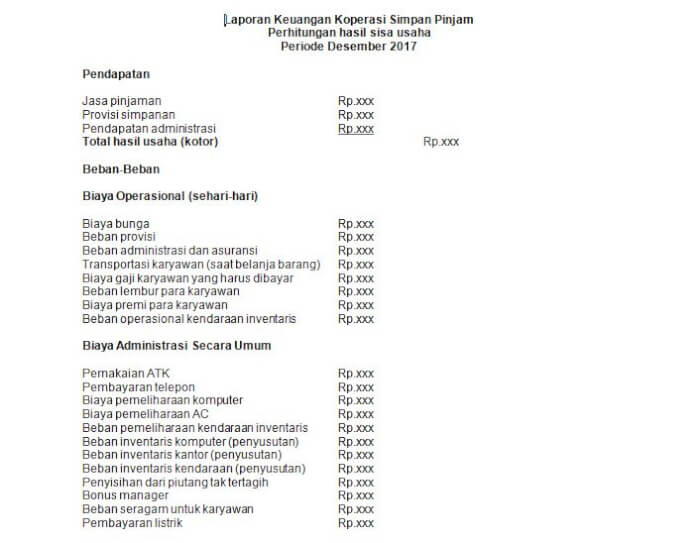 Contoh laporan pajak perusahaan cv