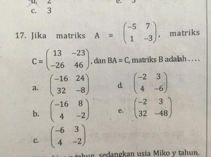 Contoh soal cerita matriks dan jawabannya kelas 11