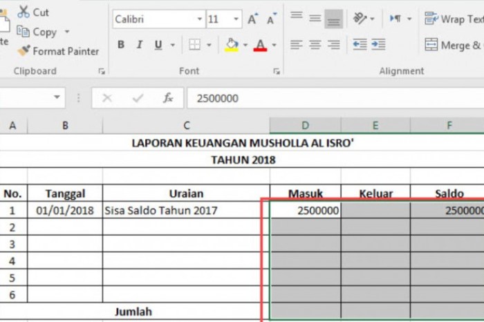 Contoh laporan keuangan masjid excel