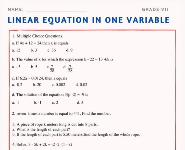 Contoh soal penerapan persamaan linear satu variabel