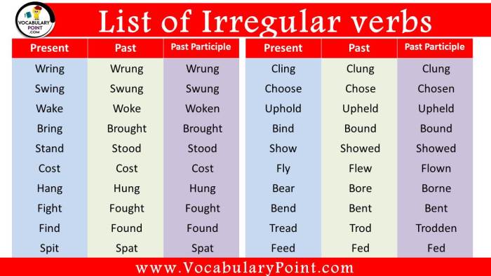 Contoh soal irregular verb